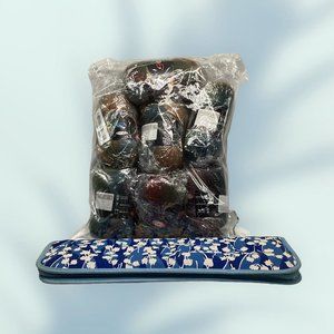 Lot 17 Assorted Knitting Needles, With Needle Case. 7  Skeins Of Golo Wool Yarn